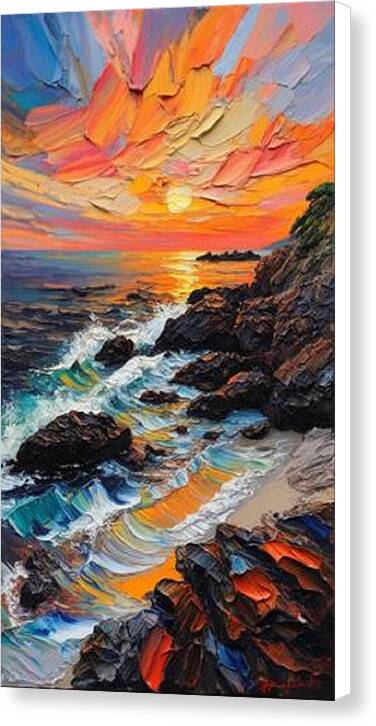 Sun Glow on a Rocky Shore - Canvas Print