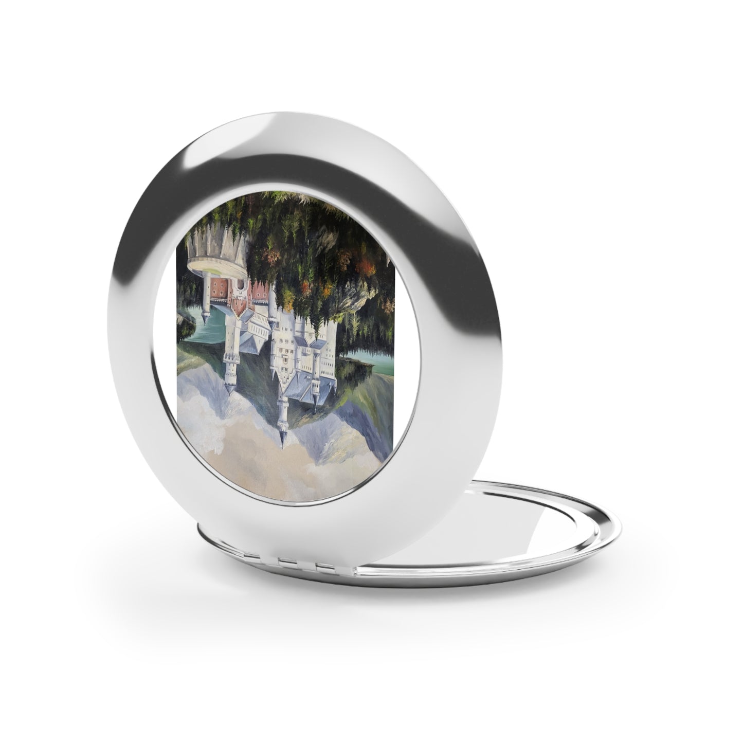 Compact Travel Mirror — Foldable Pocket Mirror with Vintage Castle Art