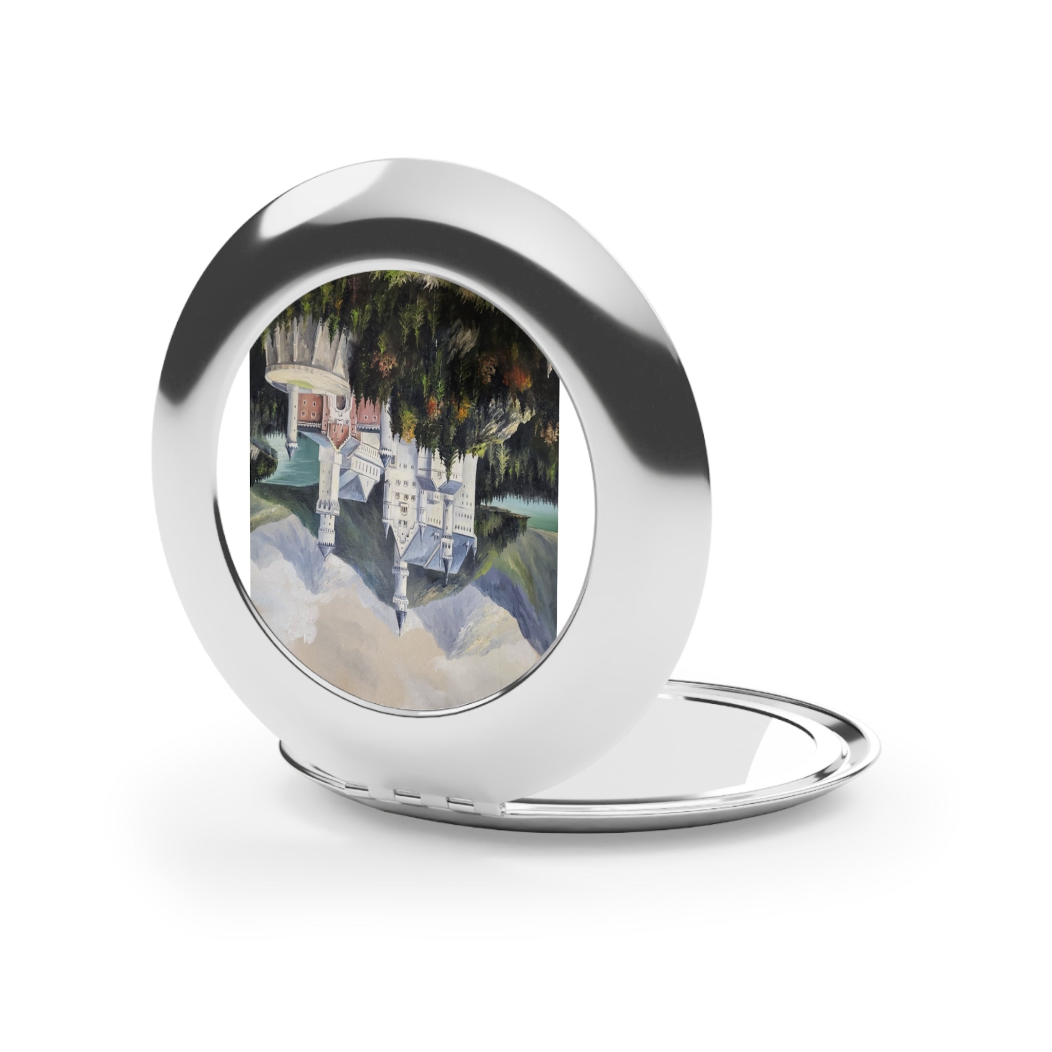 Compact Travel Mirror — Foldable Pocket Mirror with Vintage Castle Art