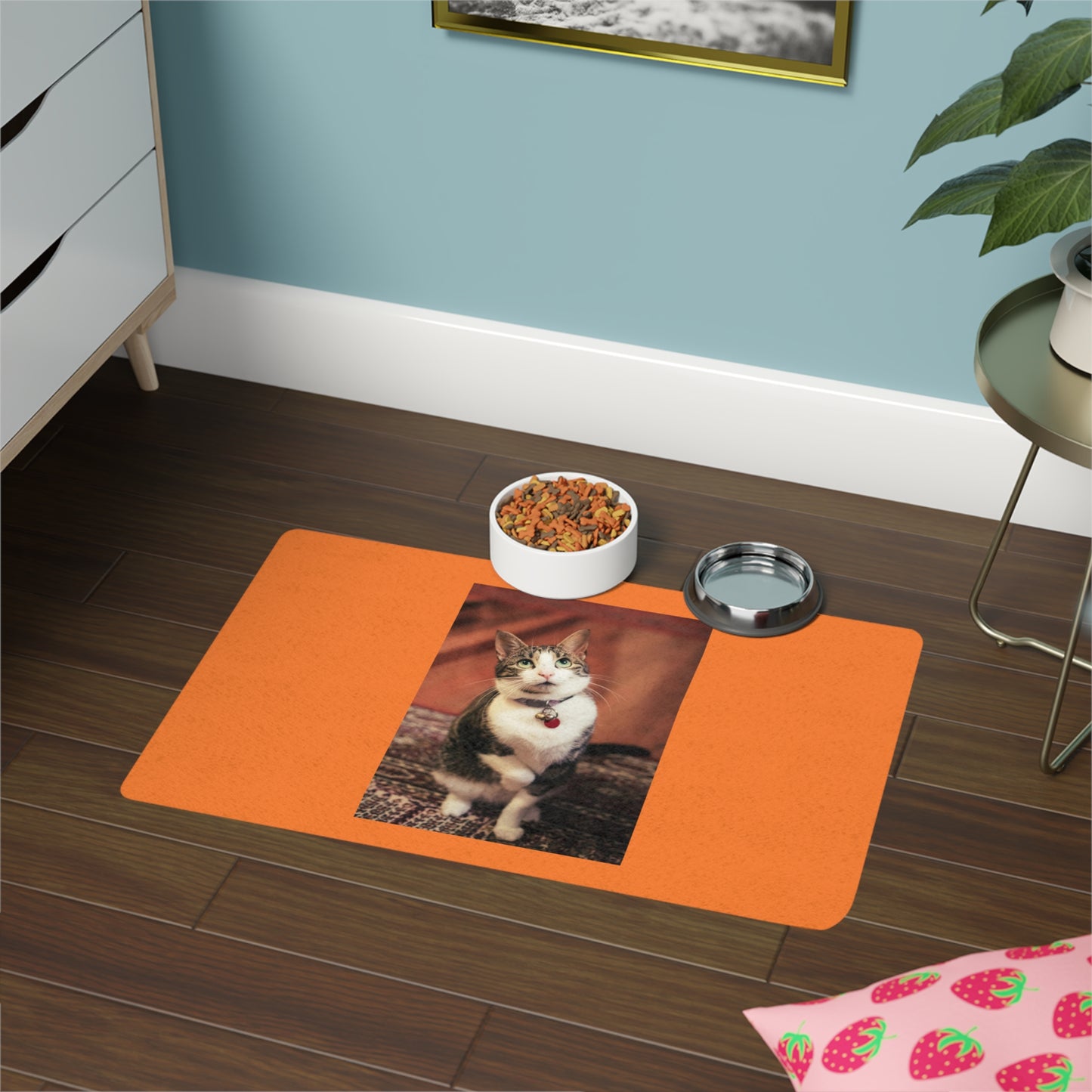 Personalized Cat Food Mat - 12x18 Durable Pet Feeding Mat with Cute Cat Design
