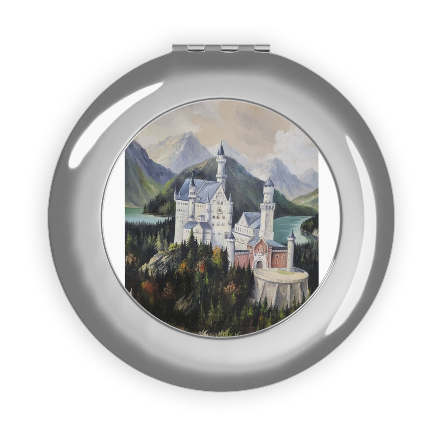 Compact Travel Mirror — Foldable Pocket Mirror with Vintage Castle Art