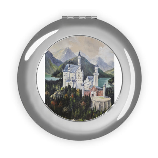 Compact Travel Mirror — Foldable Pocket Mirror with Vintage Castle Art