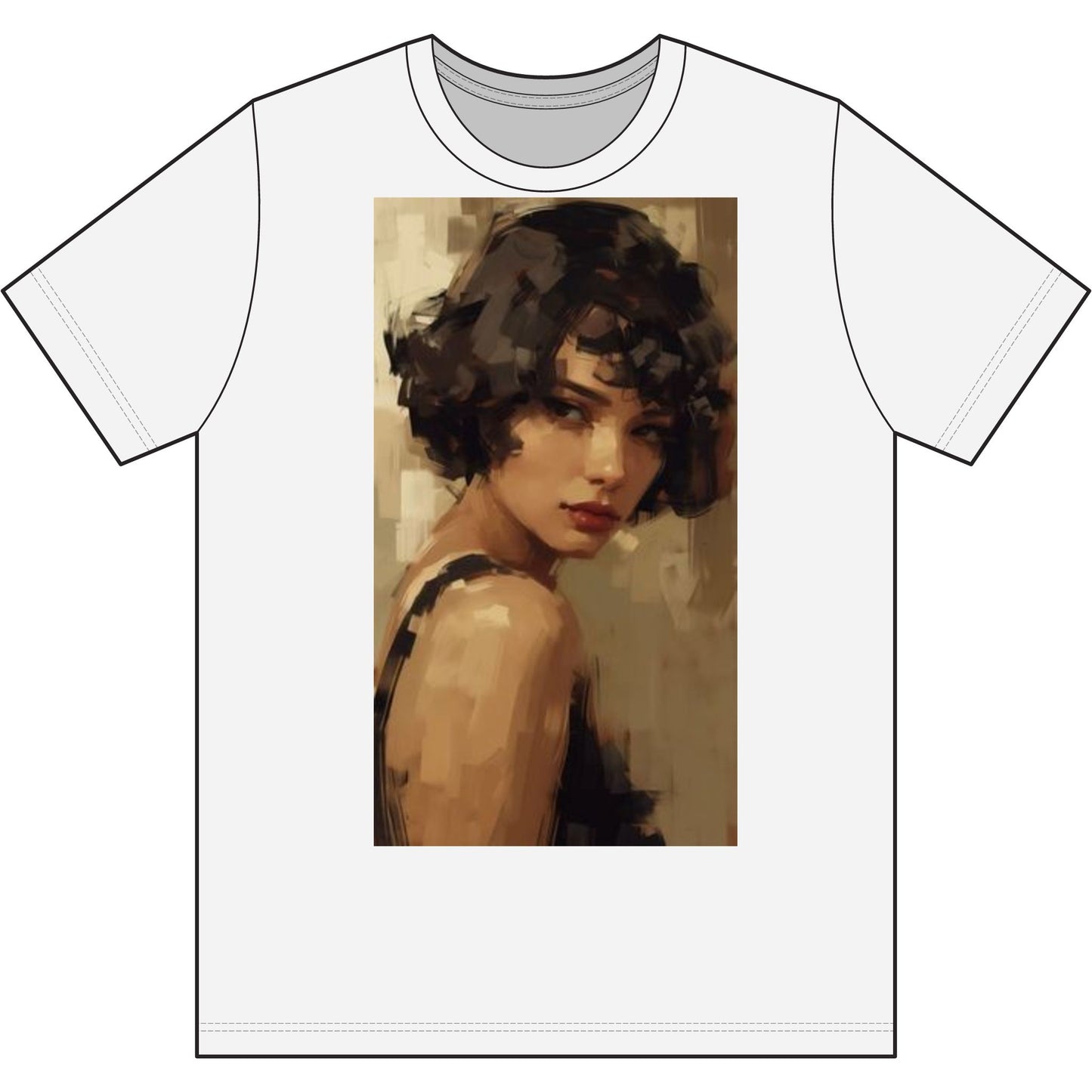 Vintage Portrait Tee — Artful Painterly Woman Graphic T-Shirt