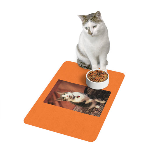 Personalized Cat Food Mat - 12x18 Durable Pet Feeding Mat with Cute Cat Design