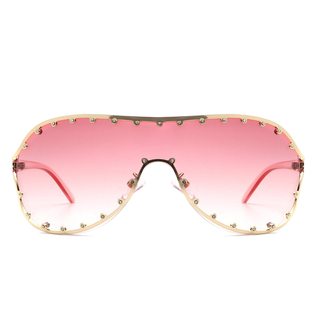Evanesce - Oversized Aviator Rhinestone Design Women's Sunglasses