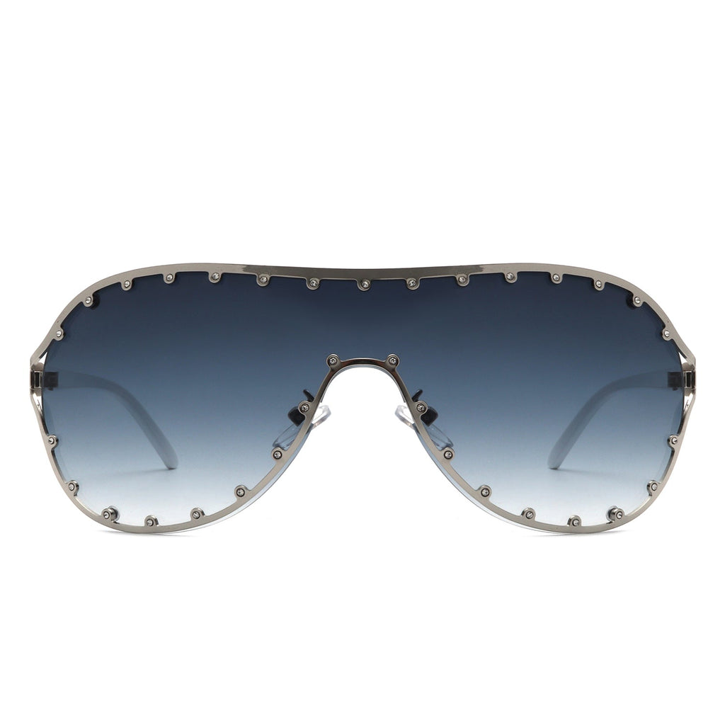 Evanesce - Oversized Aviator Rhinestone Design Women's Sunglasses