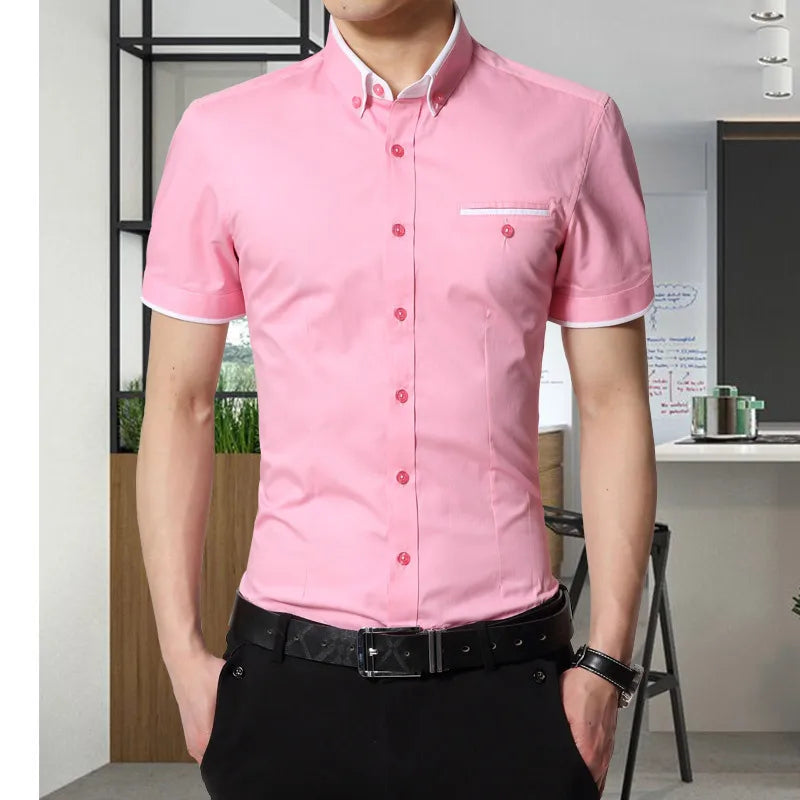 2025 New Arrival Brand Men's Summer Business Shirt Short Sleeves Turn-Down Collar Tuxedo Shirt Shirt Men Shirts Big Size 5XL