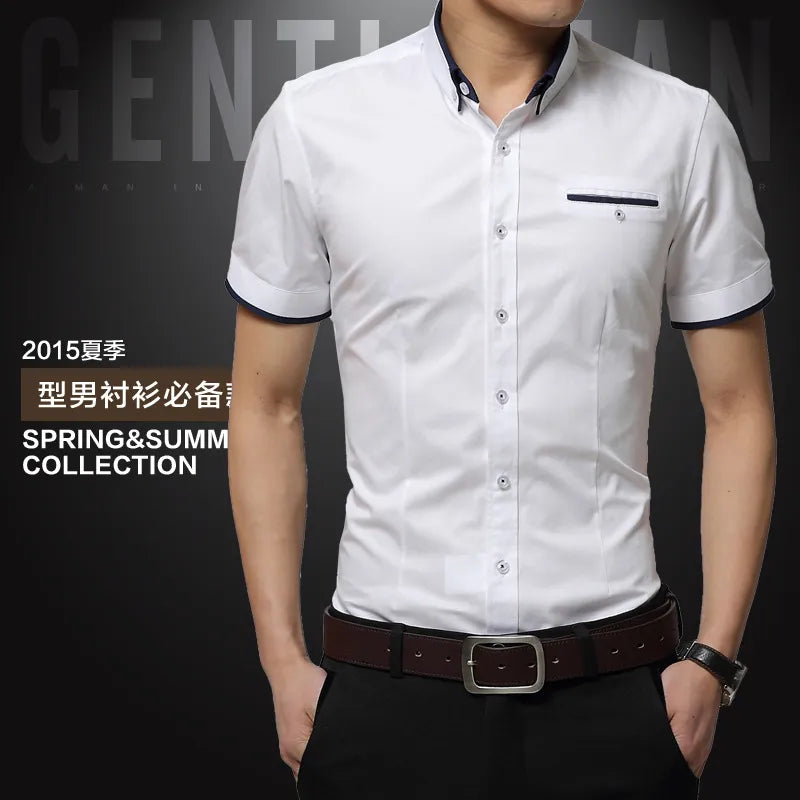 2025 New Arrival Brand Men's Summer Business Shirt Short Sleeves Turn-Down Collar Tuxedo Shirt Shirt Men Shirts Big Size 5XL