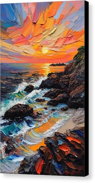 Sun Glow on a Rocky Shore - Canvas Print