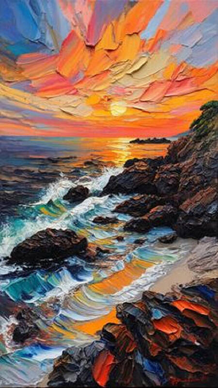 Sun Glow on a Rocky Shore - Art Print
