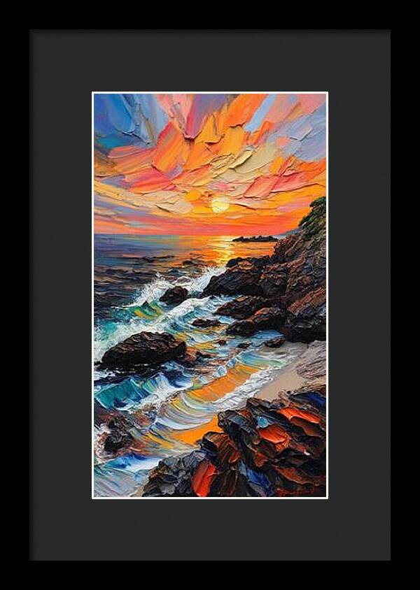 Sun Glow on a Rocky Shore - Framed Print