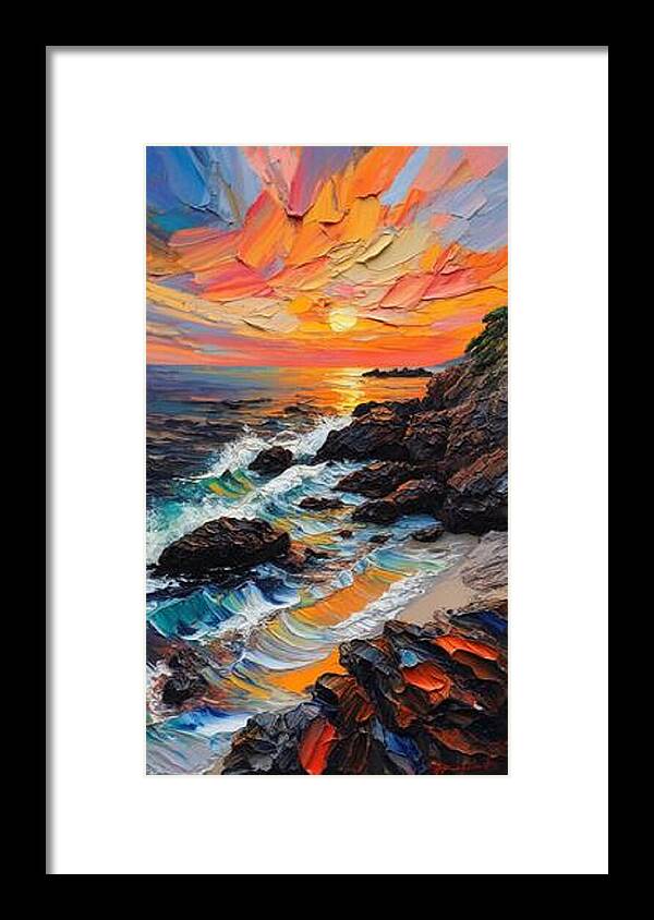 Sun Glow on a Rocky Shore - Framed Print