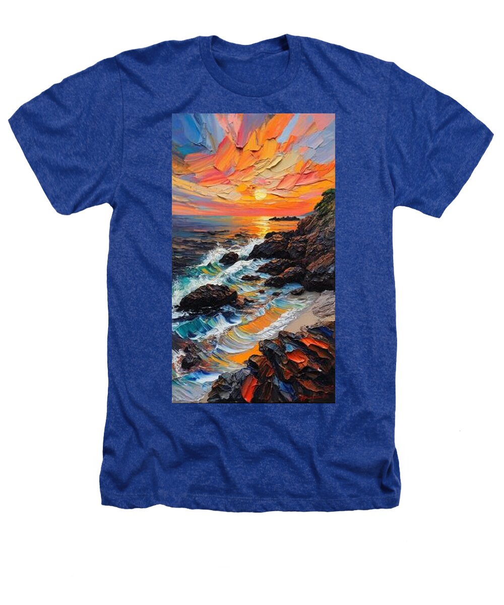 Sun Glow on a Rocky Shore - Heathers T-Shirt