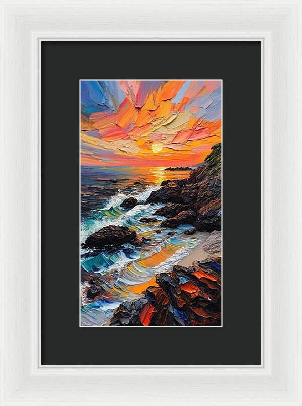 Sun Glow on a Rocky Shore - Framed Print