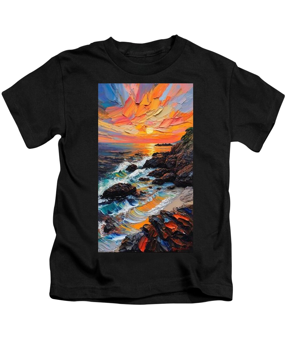 Sun Glow on a Rocky Shore - Kids T-Shirt