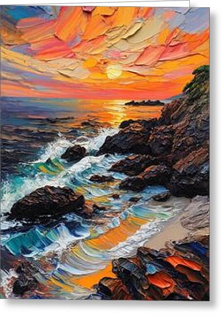 Sun Glow on a Rocky Shore - Greeting Card