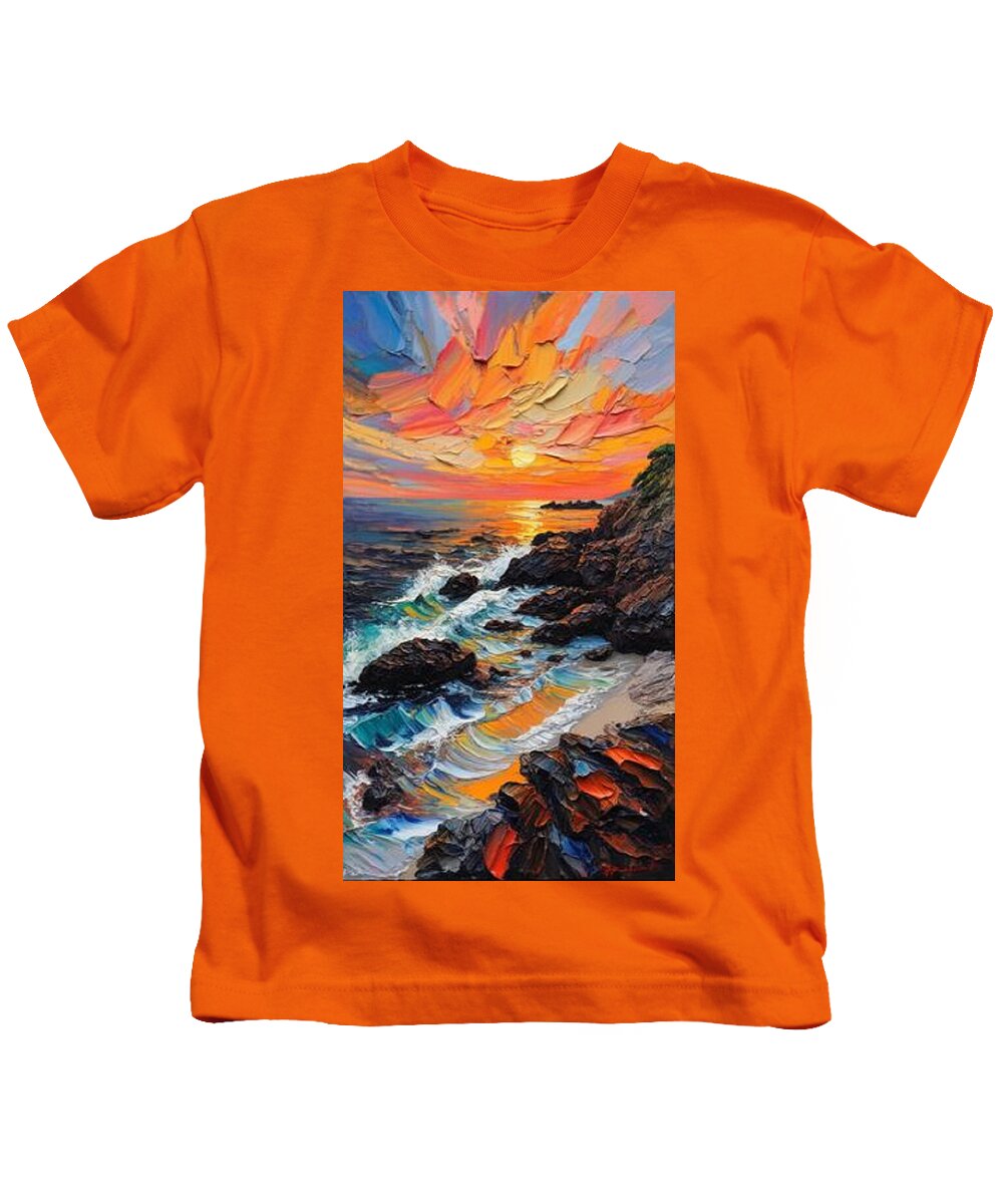 Sun Glow on a Rocky Shore - Kids T-Shirt