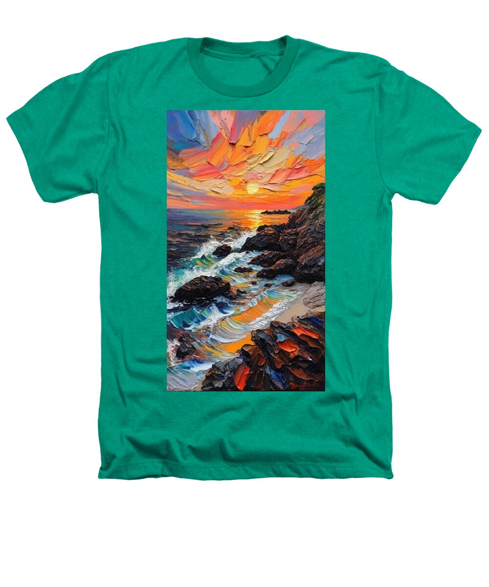 Sun Glow on a Rocky Shore - Heathers T-Shirt