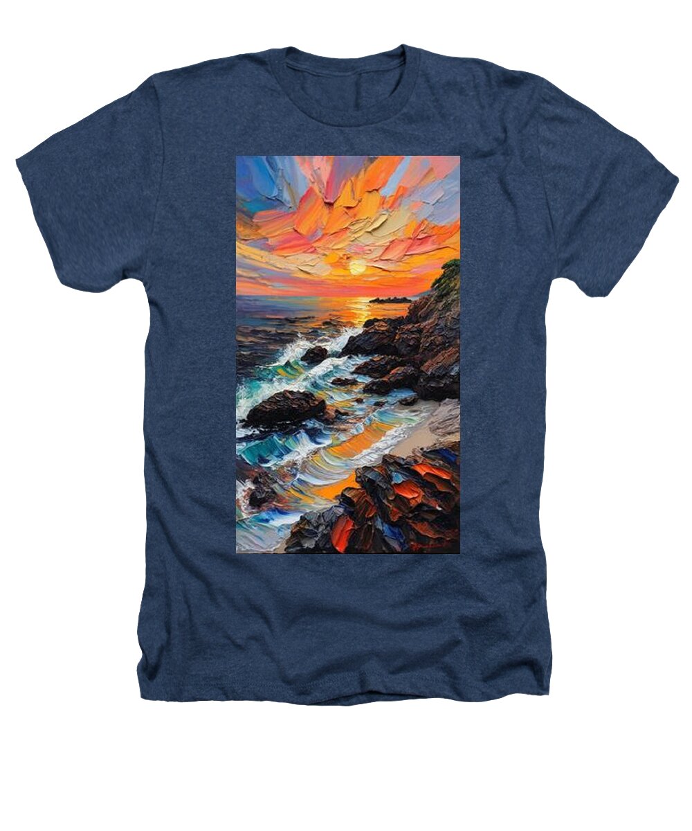 Sun Glow on a Rocky Shore - Heathers T-Shirt