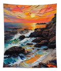 Sun Glow on a Rocky Shore - Tapestry