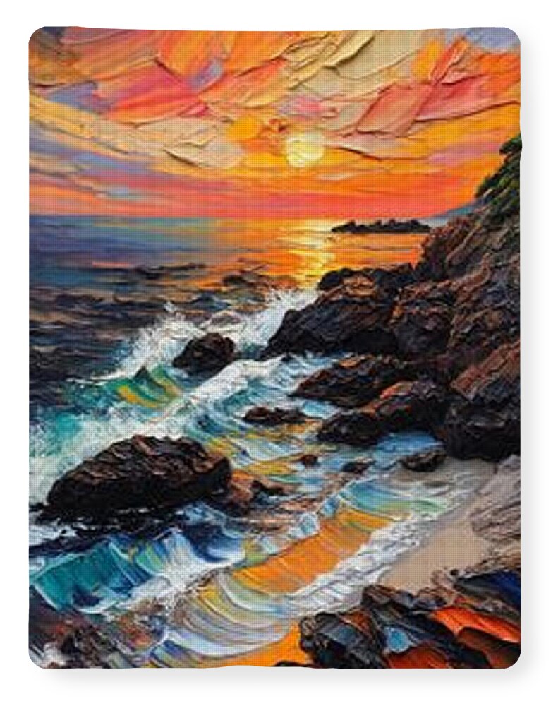 Sun Glow on a Rocky Shore - Blanket