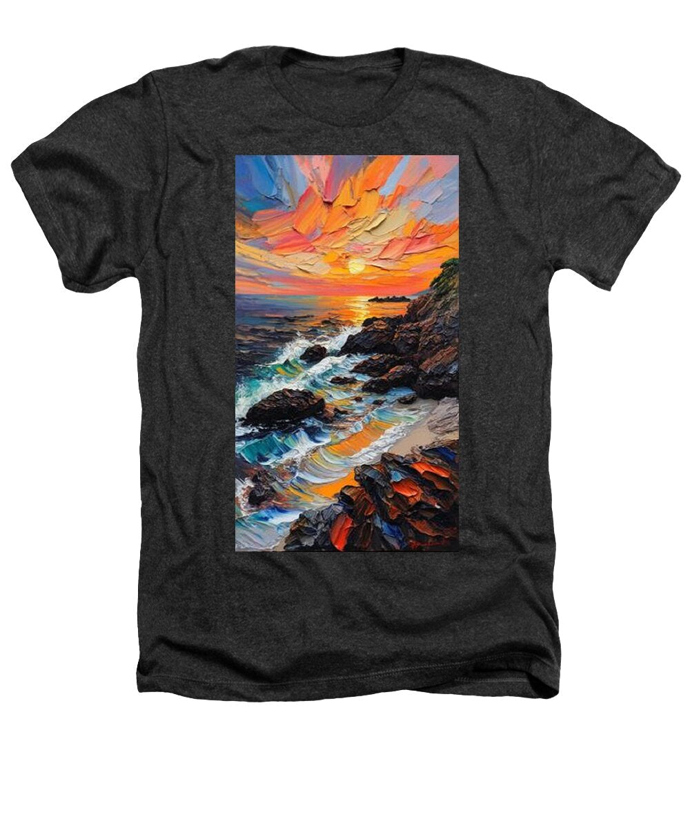 Sun Glow on a Rocky Shore - Heathers T-Shirt