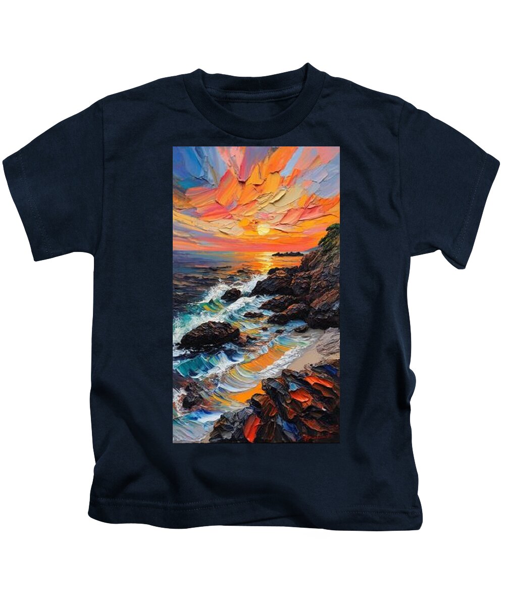 Sun Glow on a Rocky Shore - Kids T-Shirt