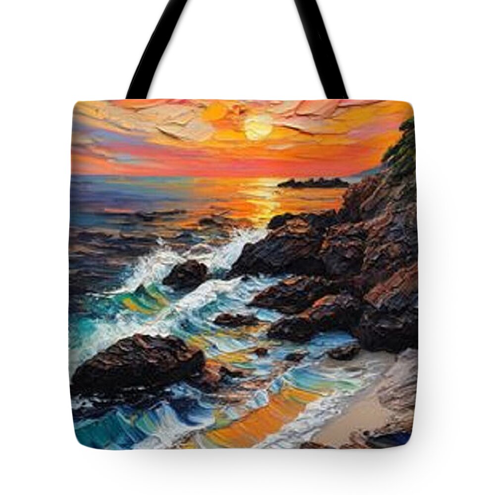 Sun Glow on a Rocky Shore - Tote Bag
