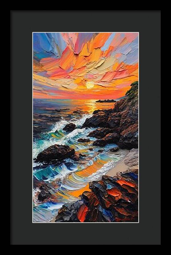 Sun Glow on a Rocky Shore - Framed Print