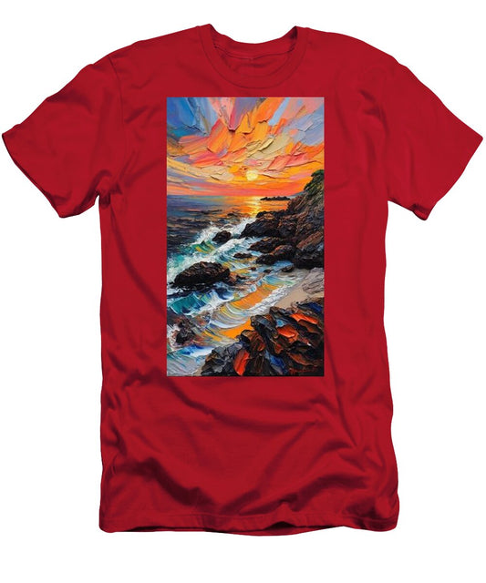 Sun Glow on a Rocky Shore - T-Shirt