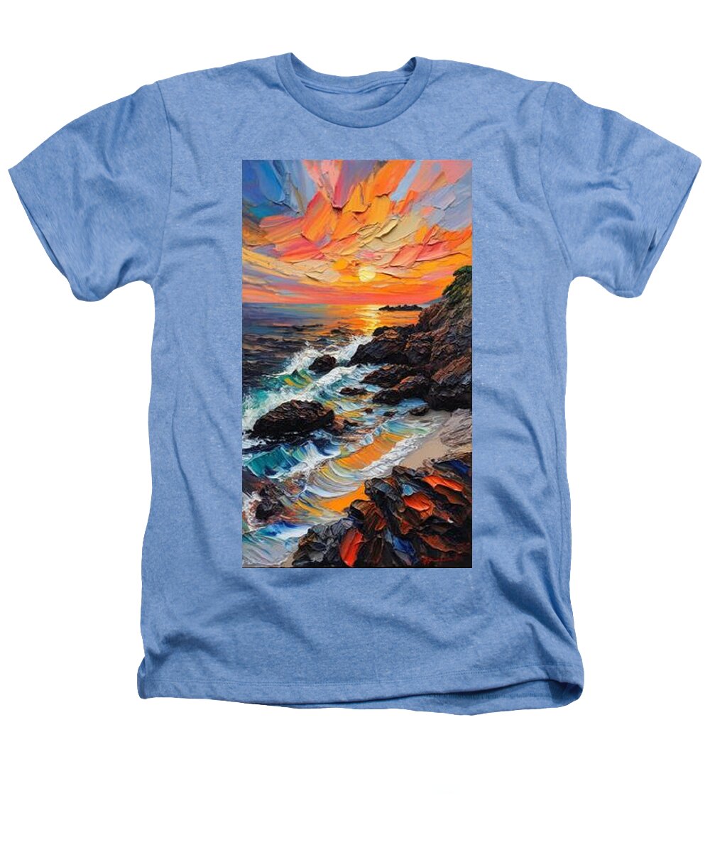 Sun Glow on a Rocky Shore - Heathers T-Shirt