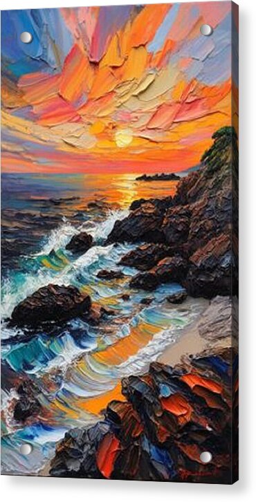 Sun Glow on a Rocky Shore - Acrylic Print