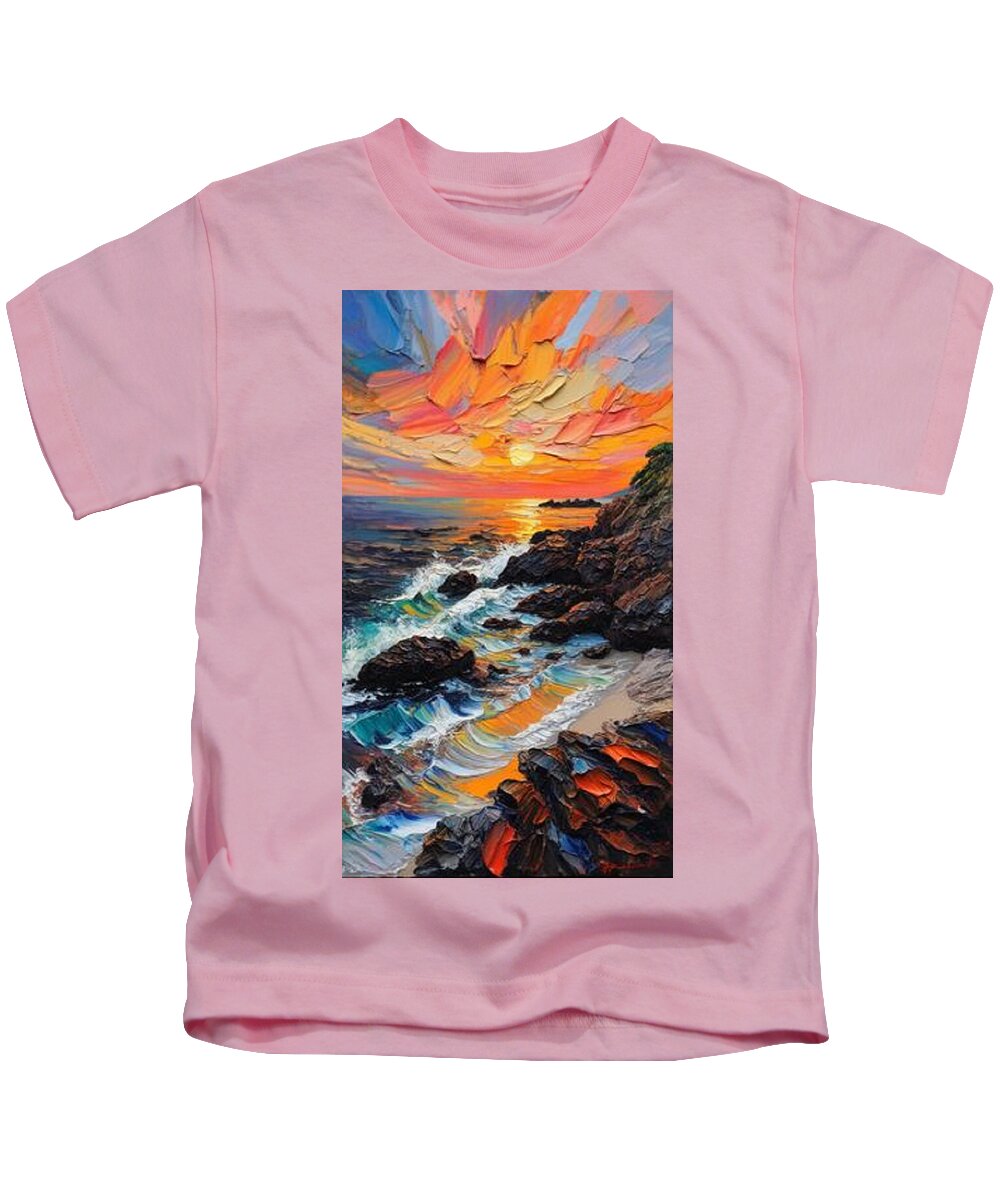 Sun Glow on a Rocky Shore - Kids T-Shirt