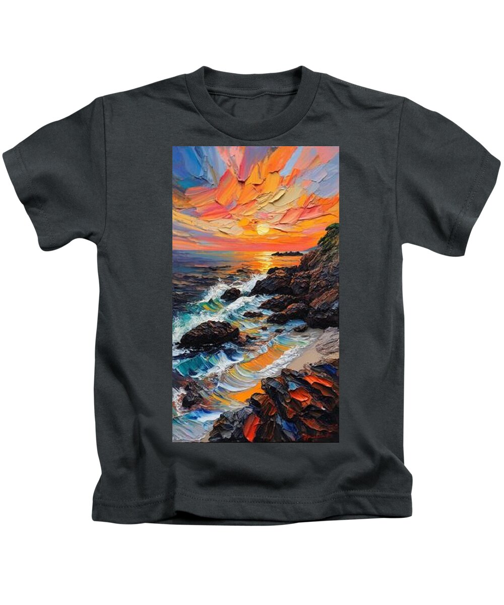 Sun Glow on a Rocky Shore - Kids T-Shirt