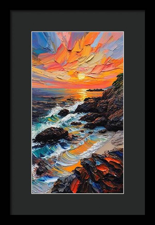 Sun Glow on a Rocky Shore - Framed Print