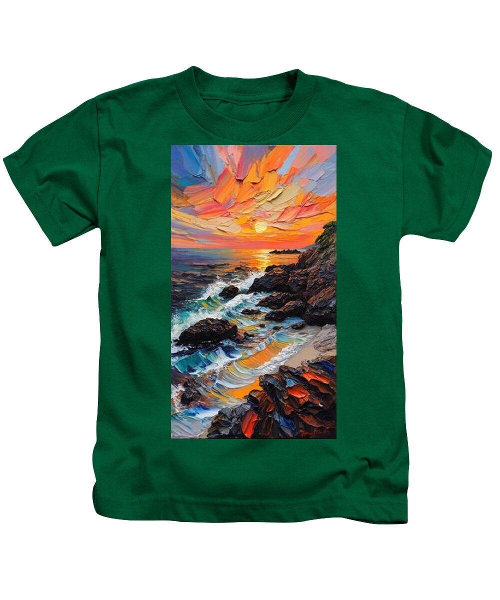 Sun Glow on a Rocky Shore - Kids T-Shirt