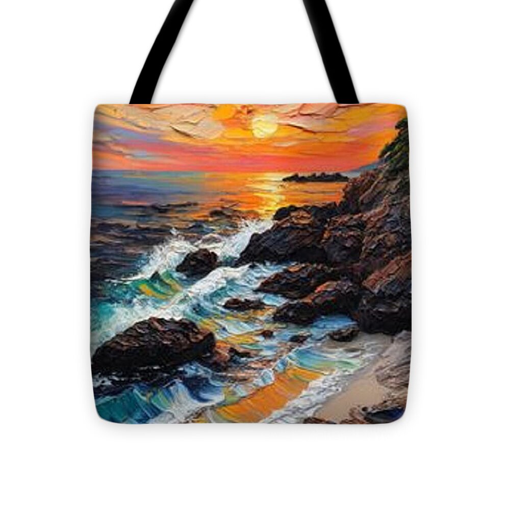 Sun Glow on a Rocky Shore - Tote Bag