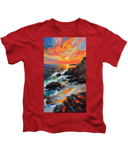 Sun Glow on a Rocky Shore - Kids T-Shirt