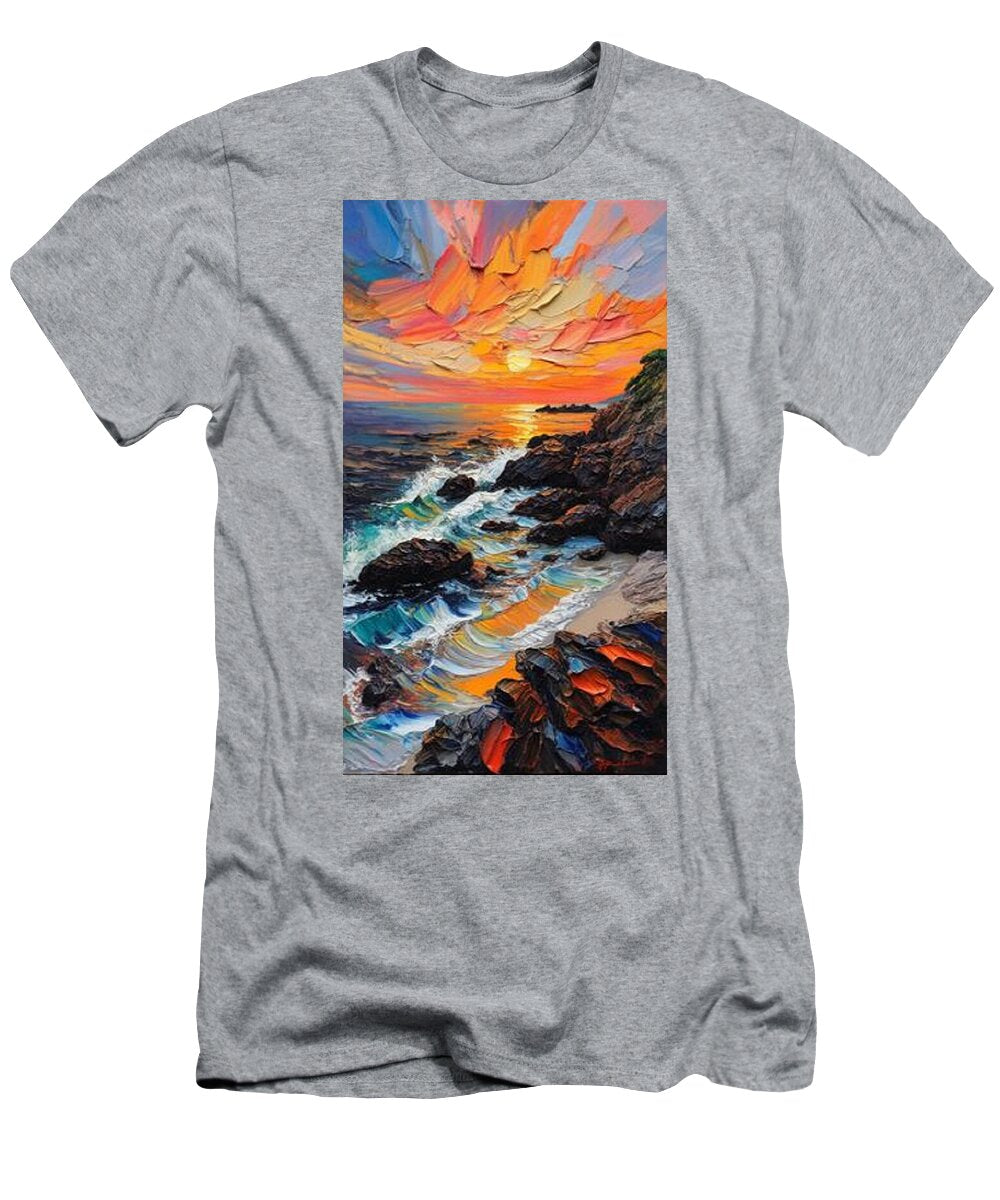 Sun Glow on a Rocky Shore - T-Shirt