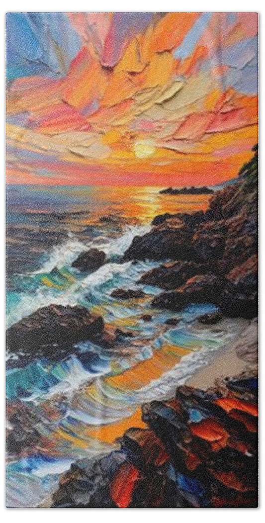 Sun Glow on a Rocky Shore - Bath Towel