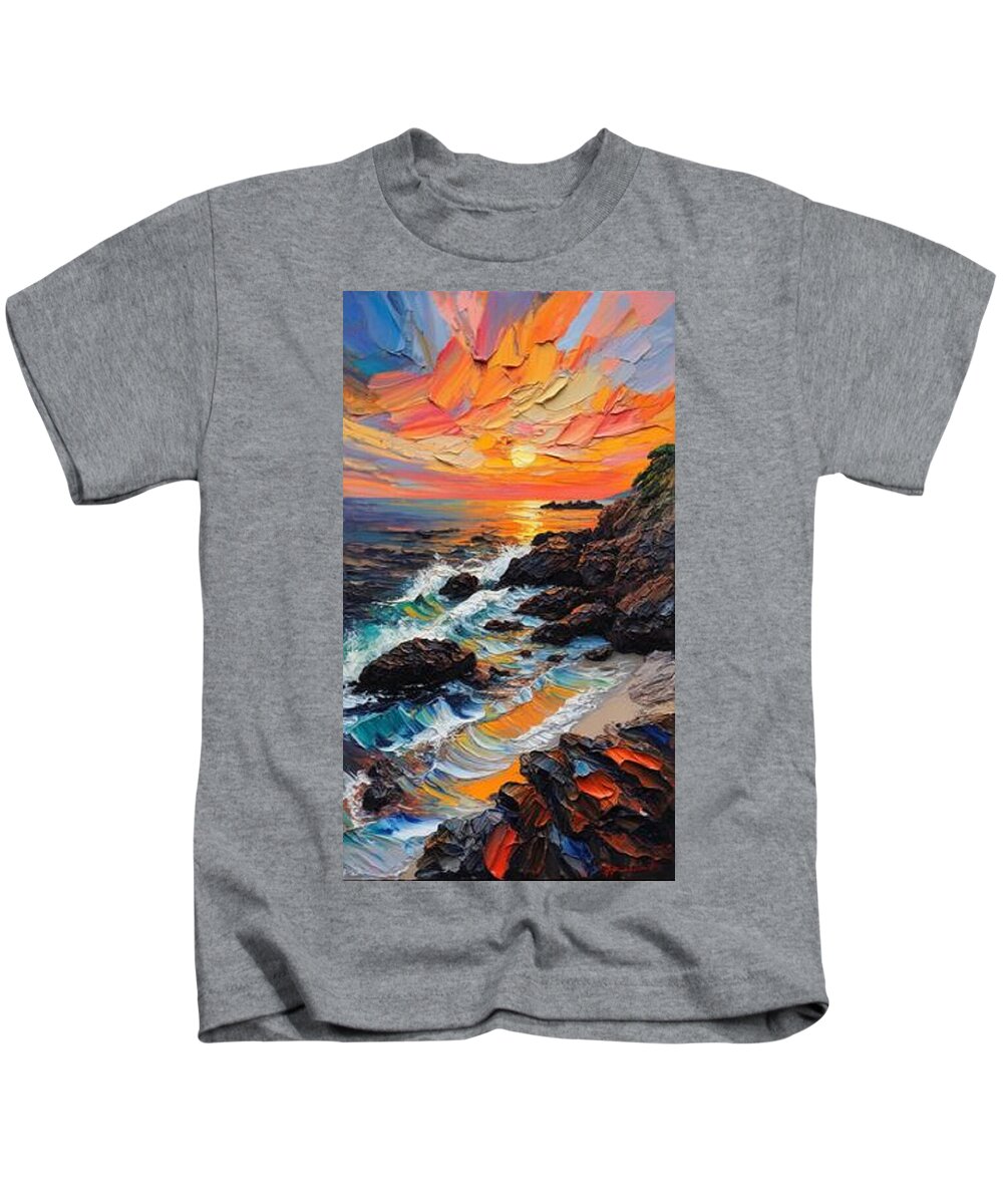 Sun Glow on a Rocky Shore - Kids T-Shirt