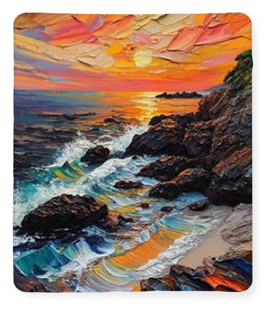 Sun Glow on a Rocky Shore - Blanket