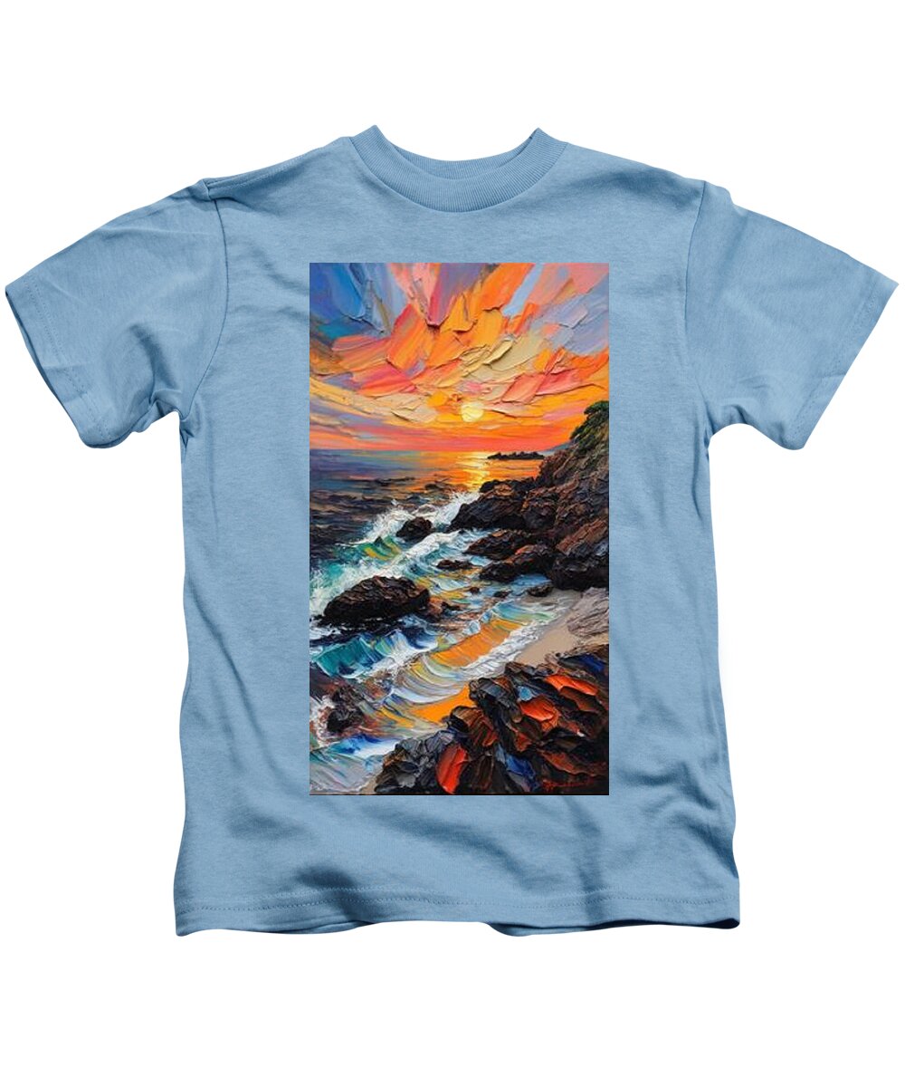 Sun Glow on a Rocky Shore - Kids T-Shirt
