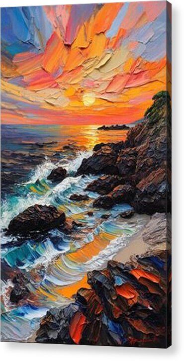 Sun Glow on a Rocky Shore - Acrylic Print