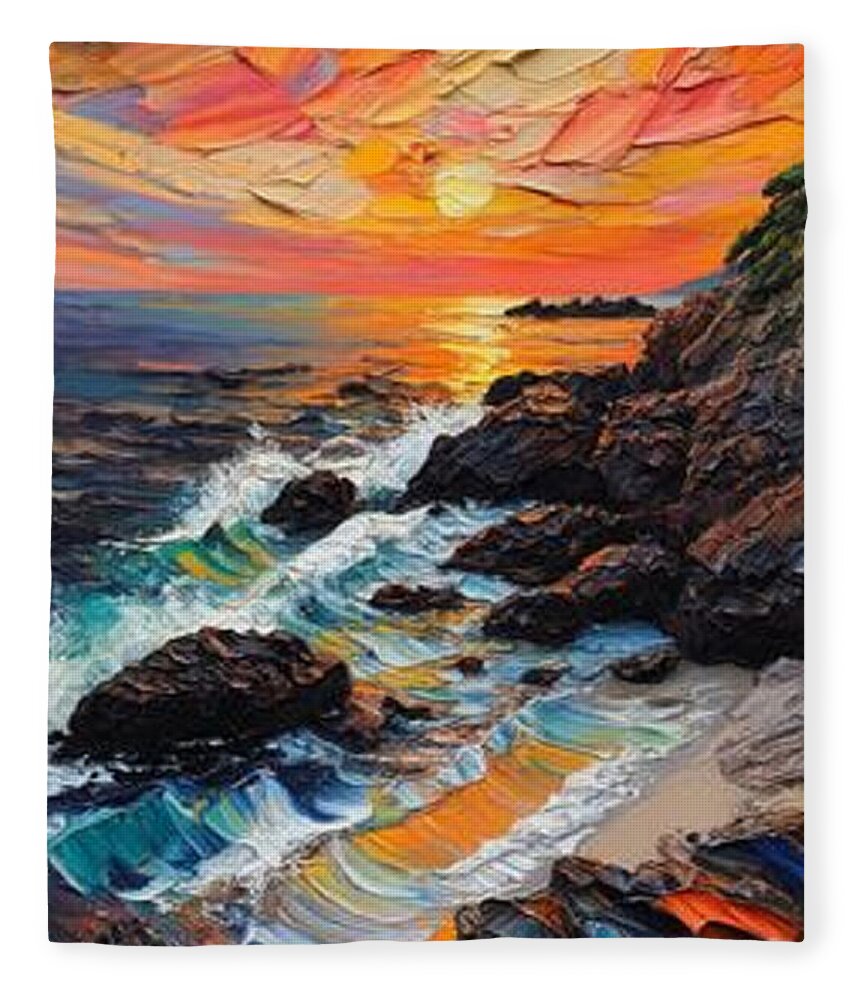 Sun Glow on a Rocky Shore - Blanket