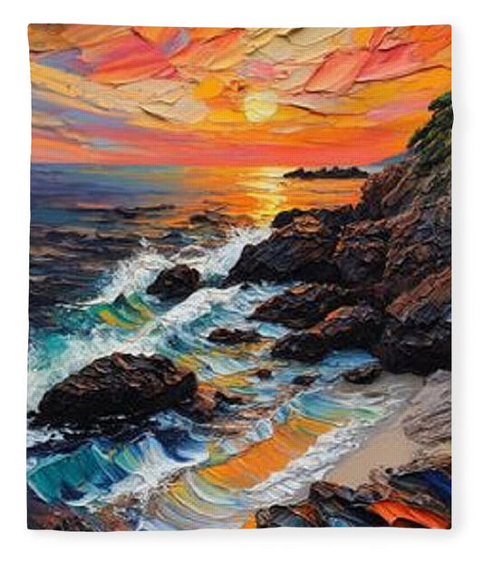 Sun Glow on a Rocky Shore - Blanket