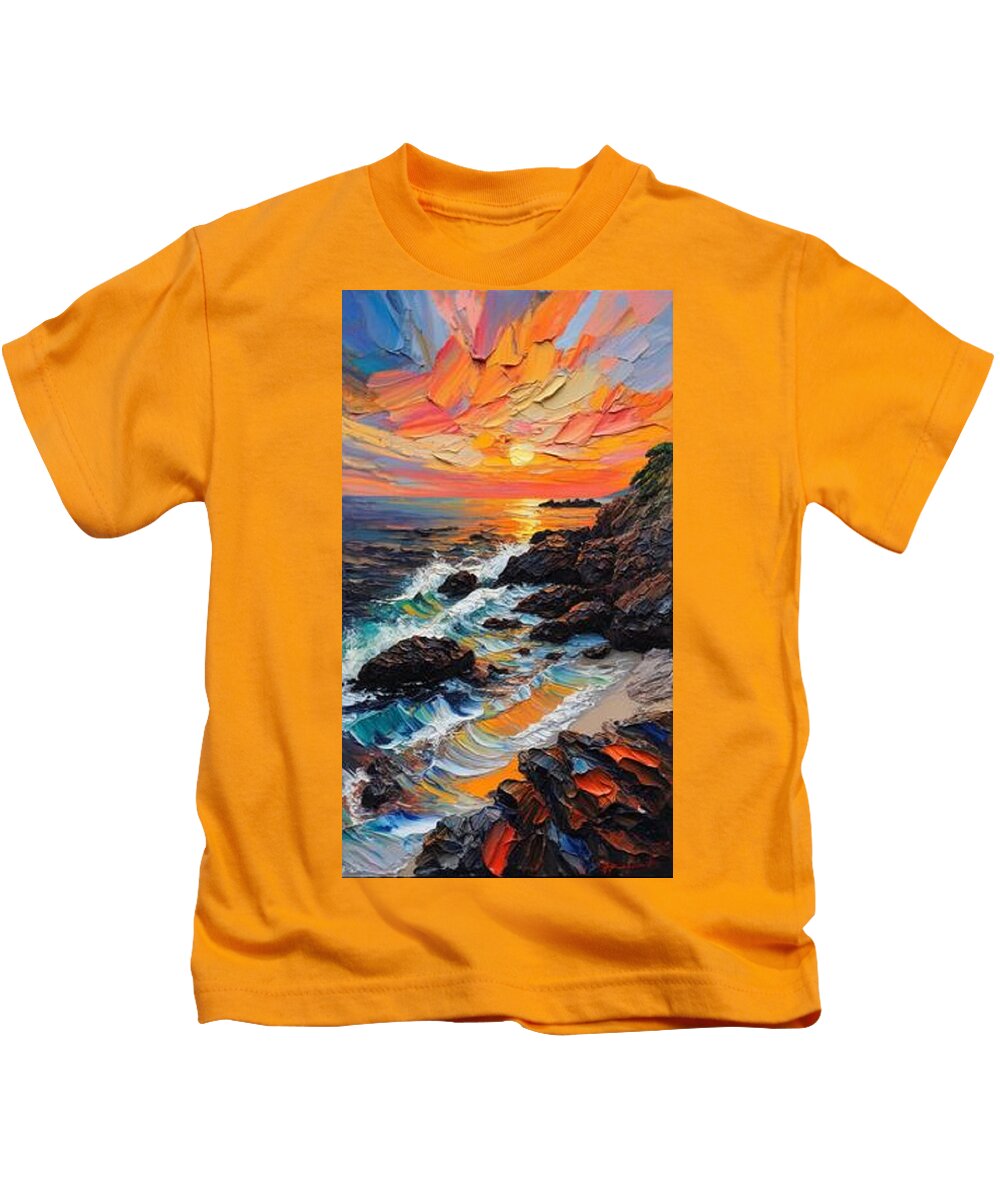 Sun Glow on a Rocky Shore - Kids T-Shirt