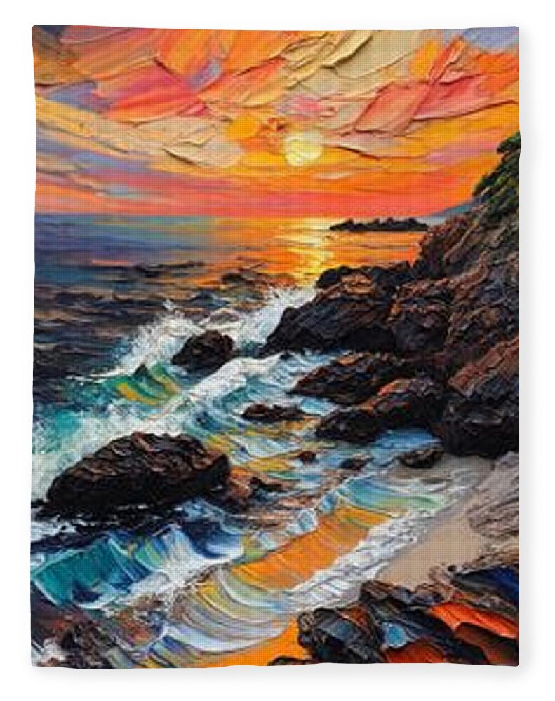 Sun Glow on a Rocky Shore - Blanket
