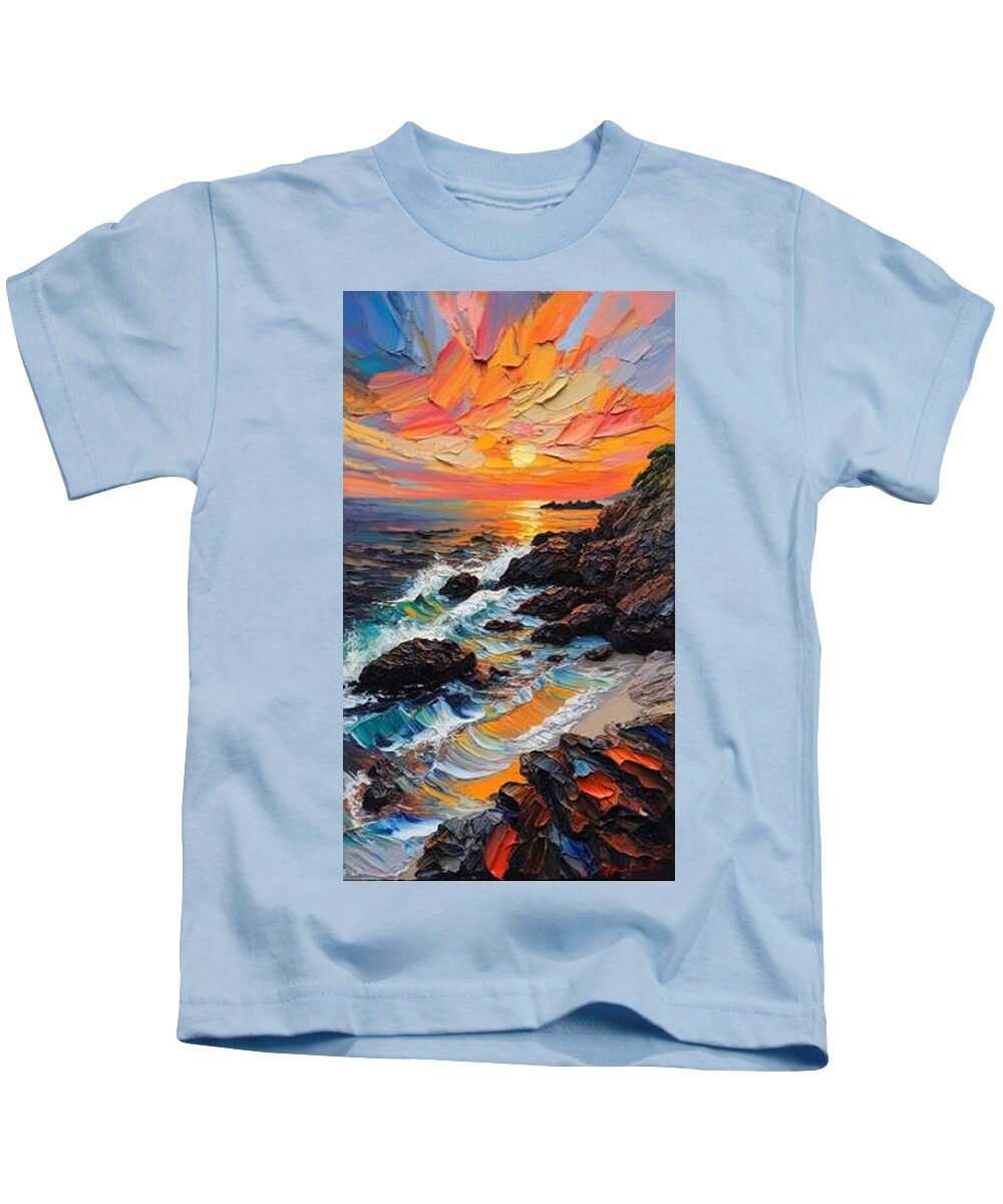 Sun Glow on a Rocky Shore - Kids T-Shirt