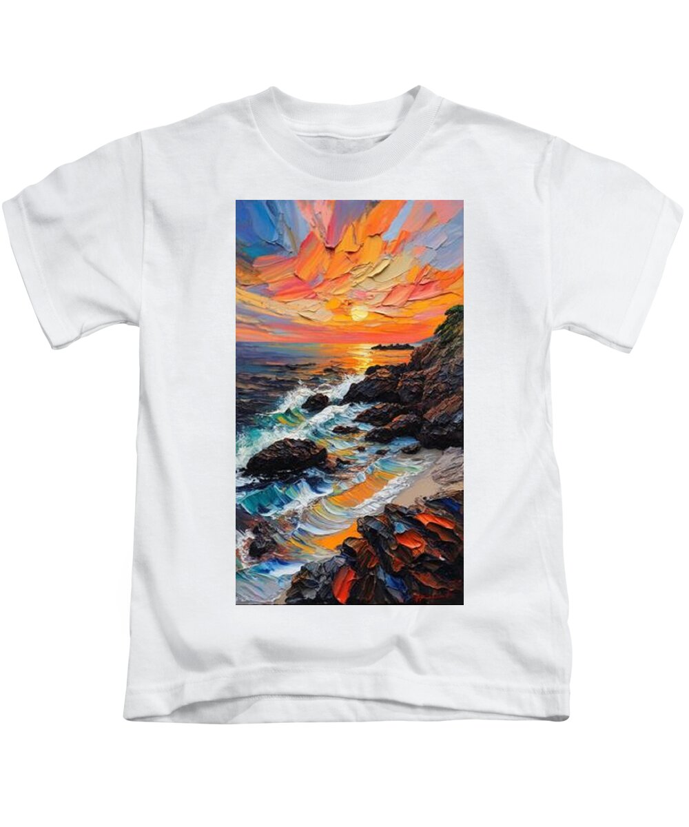 Sun Glow on a Rocky Shore - Kids T-Shirt